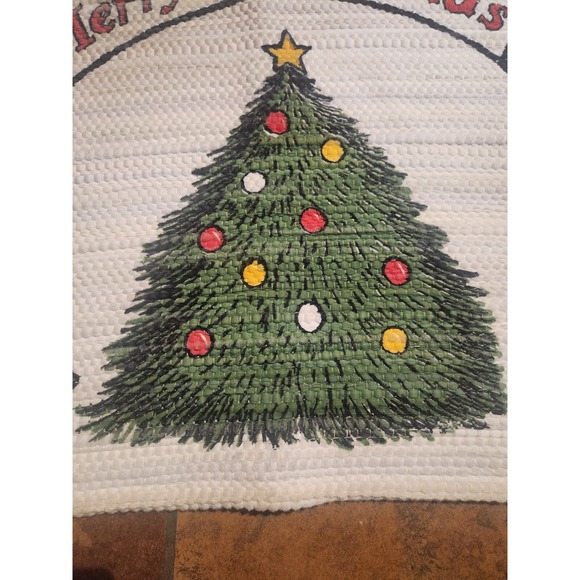 Vintage Christmas Rag Rug Santa Christmas Tree Bells Candy‎ Canes 24x44 - Picture 3 of 7